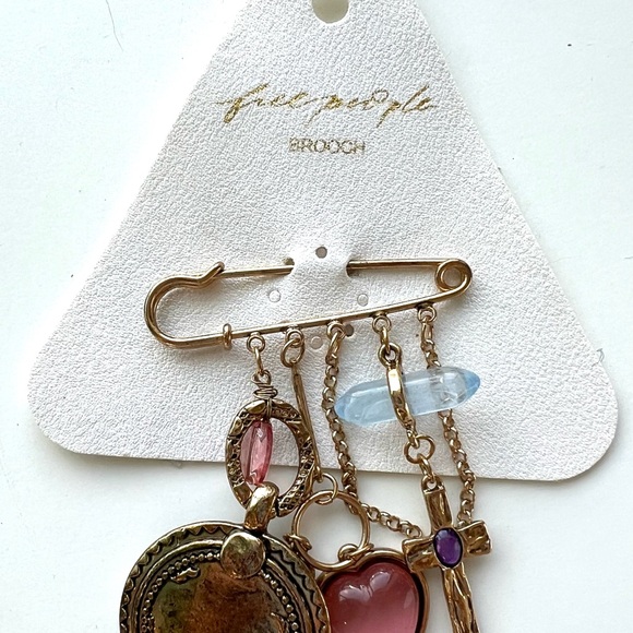 Free People unlock your love Gold Brooch with Pink and Purple Charms - Picture 3 of 3